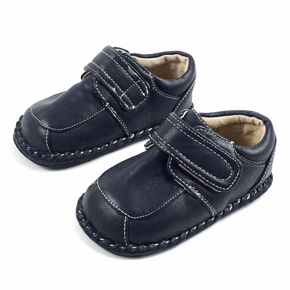 Itzy Bitzy Infant Boy Leather Loafer Baby Shoes Hook & Loop Dark Blue Size 1